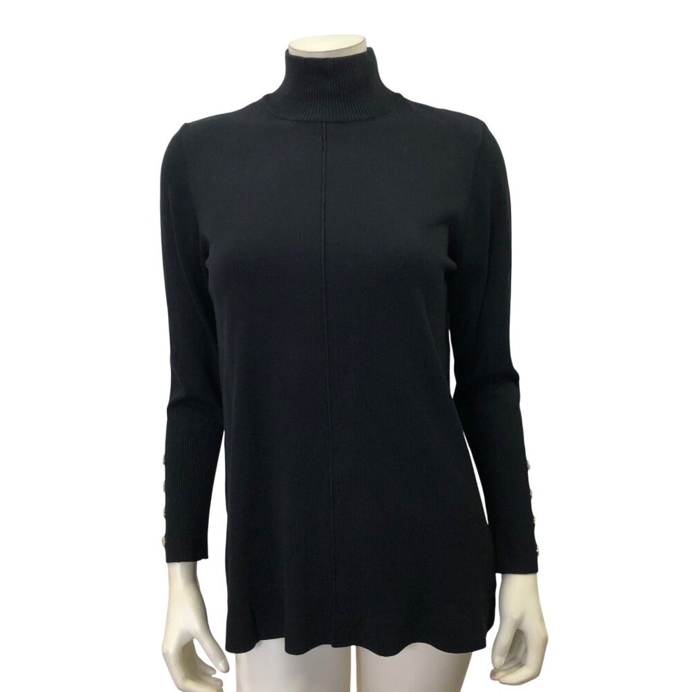 Anne Klein Black Mockneck Sweater With Button Cuff Details S NWT‎